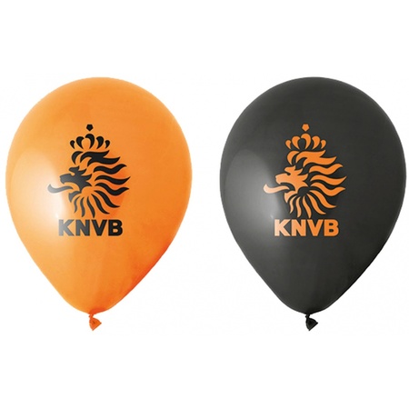 24x stuks Oranje en zwarte KNVB voetbal ballonnen