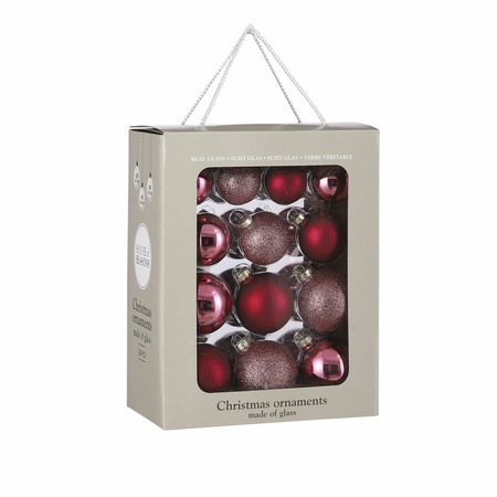 26x Glazen kerstballen rood 5-6-7 cm mat/glans/glitter