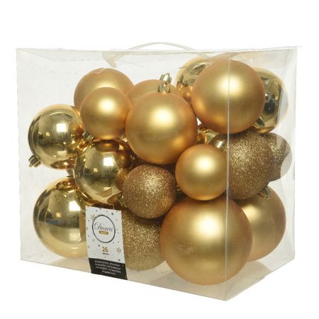 26x stuks kunststof kerstballen goud 6-8-10 cm glans/mat/glitter