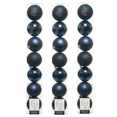 28x stuks kunststof kerstballen donkerblauwe (night blue) 8 cm glans/mat/glitter