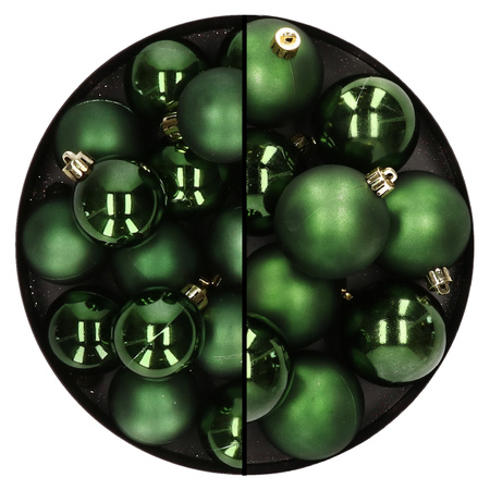 28x stuks kunststof kerstballen donkergroen 4 en 6 cm