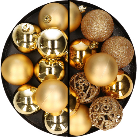 28x stuks kunststof kerstballen goud 6 cm
