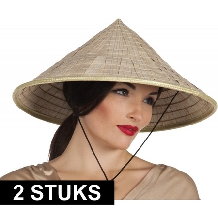 2x Aziatische hoeden verkleed accessoire