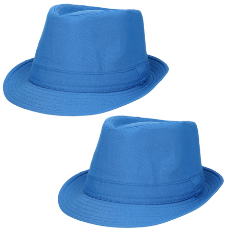 2x Blue trilby hat for adults