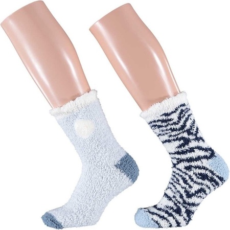 2x Ladies home socks zebra blue/white size 36/41