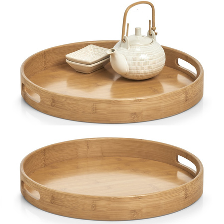 2x Dienbladen rond bamboe hout 38 x 5 cm