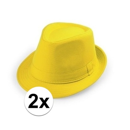 2x Geel trilby verkleed hoedjes voor volwassenen