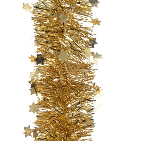 2x Gouden kerstversiering folie slinger met ster 270 cm