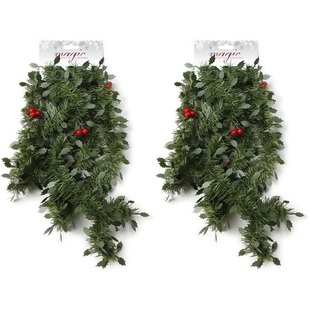 intern modder hooi 2x Groene kerst slingers/guirlandes met rode versiering 270 cm - Voordeel  deals feestartikelen - Bellatio warenhuis