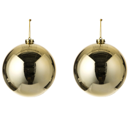 2x Grote kunststof kerstballen goud 15 cm