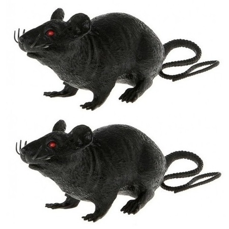 2x Horror decoratie ratten zwart 22 cm