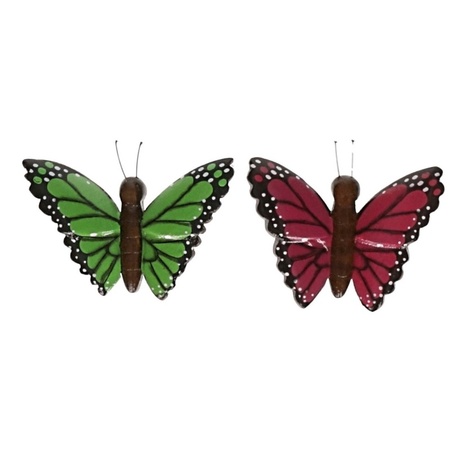 kan niet zien mug dodelijk 2x Houten dieren magneten groene en roze vlinder - Magneten - Bellatio  warenhuis