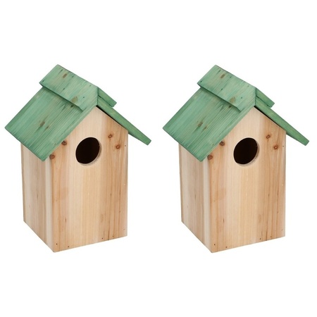 2x Woorden nesting bird house with green roof 19 cm