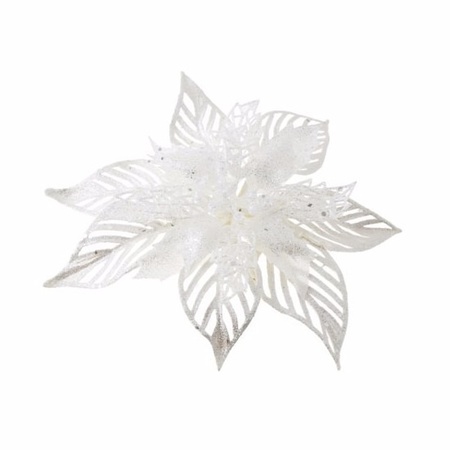 2x Kerstboomversiering bloem op clip witte kerstster 23 cm