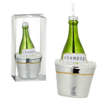2x Kersthanger figuurtjes glazen champagne fles 14 cm