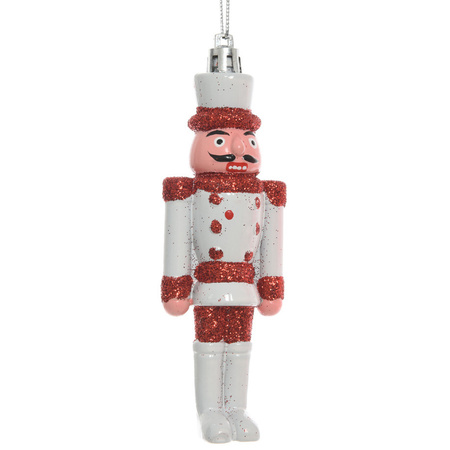 2x Kersthangers notenkrakers poppetjes/soldaten wit/rood 12,5 cm