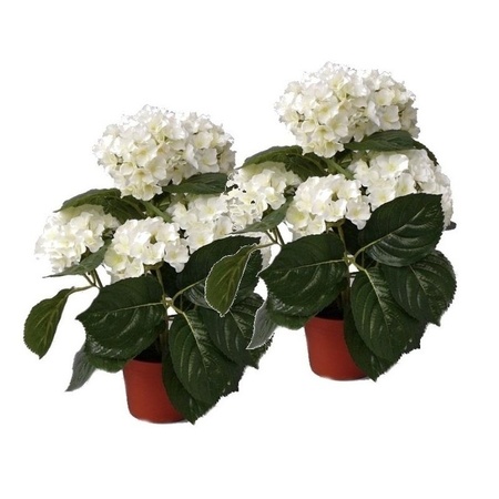 2x Kunstplanten hortensia wit 36 cm