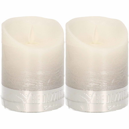 2x Luxe zilver/witte Led kaarsen/stompkaarsen 10 cm