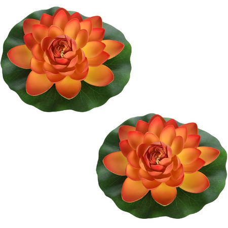 2x Oranje drijvende kunst waterlelie bloemen 26 cm