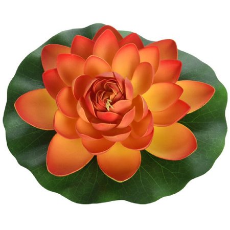 2x Oranje drijvende kunst waterlelie bloemen 26 cm
