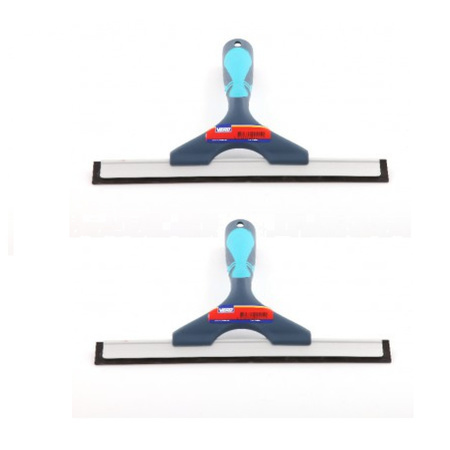2x Raamtrekkers blauw met natuur rubberen strip en ergonomische soft grip 25 cm