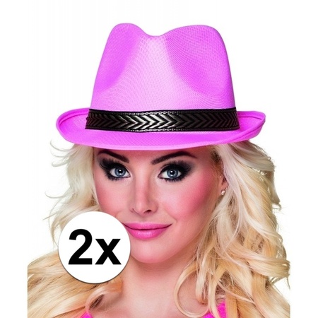 2x Roze trilby hoeden voor volwassenen
