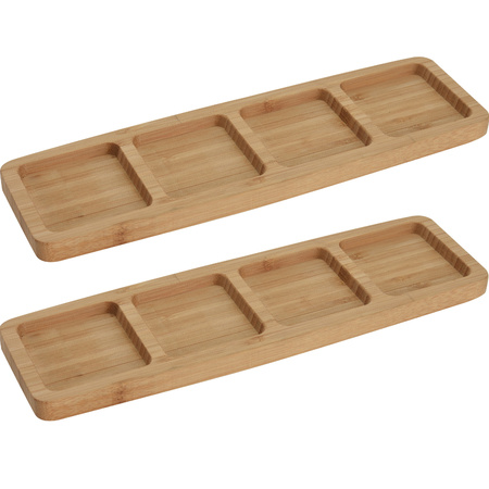 2x Serveerplanken/borden 4-vaks van bamboe hout 33 cm