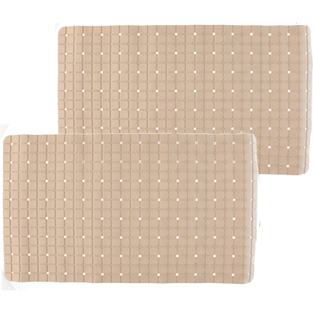 2x stuks badmatten/douchematten anti-slip beige vierkant patroon 69 x 39 cm