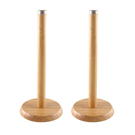 2x stuks bamboe houten keukenrolhouders rond 14 x 32 cm