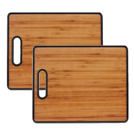 2x stuks bamboe houten snijplanken/serveerplanken met handvat 38 cm