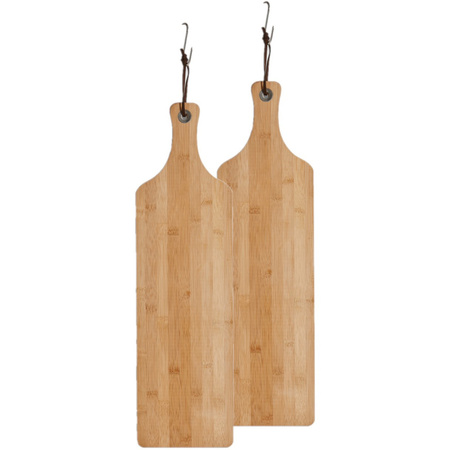 2x pieces bamboo wooden cutting boards with handle 57 x 16 cm