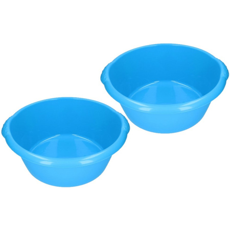 2x stuks blauwe afwasbak / afwasteiltje rond 15 liter