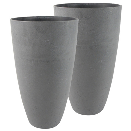2x stuks bloempot/plantenpot vaas van gerecycled kunststof donkergrijs D29 en H50 cm