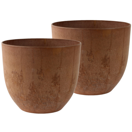 2x pieces flowerpot/plantpot plastic/stone powder terra brown D28 and H24 cm