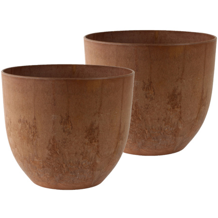 2x pieces flowerpot/plantpot plastic/stone powder terra brown D33 and H29 cm