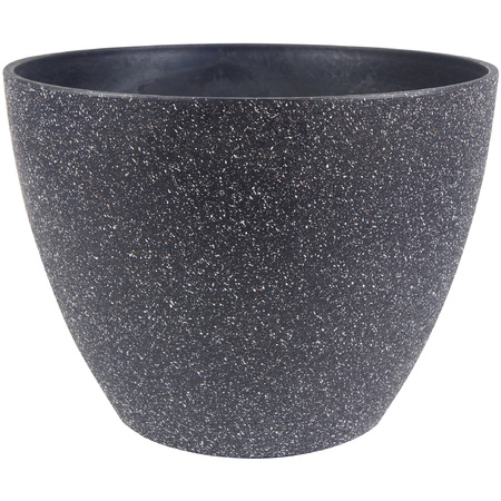 2x pieces flowerpot/plantpot plastic/stone powder black D43 and H33 cm