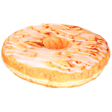 2x stuks donut sierkussen oranje met glazuur en witte cholocade sprinkels 40 cm