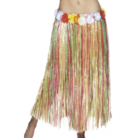 2x stuks gekleurde hawaii thema verkleed rok 80 cm