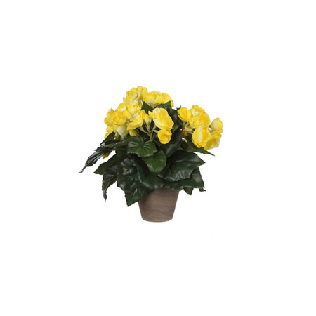2x stuks gele Begonia kunstplant 30 cm in grijze pot