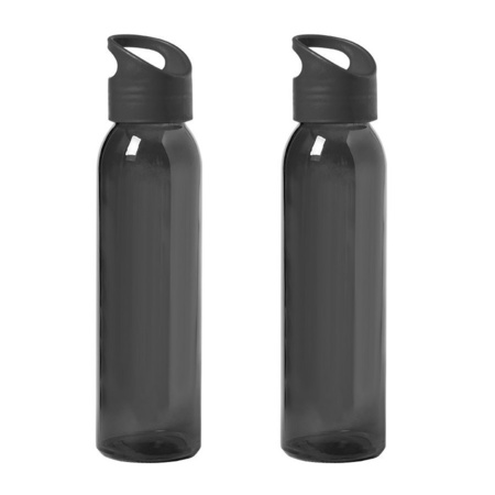 2x Pieces glass water/drinking bottle black transperent with handle 470 ml