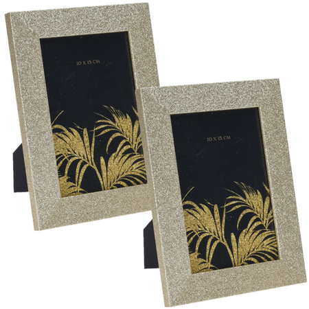 2x stuks houten fotolijst met gouden glitters geschikt voor een foto van 10 x 15 cm