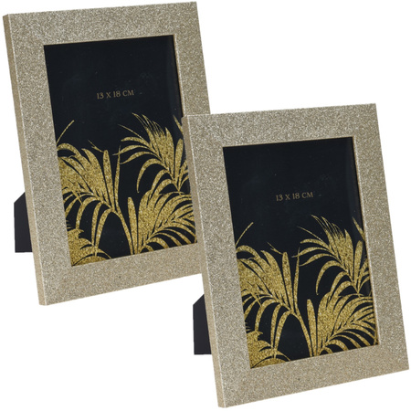 2x stuks houten fotolijst met gouden glitters geschikt voor een foto van 13 x 18 cm