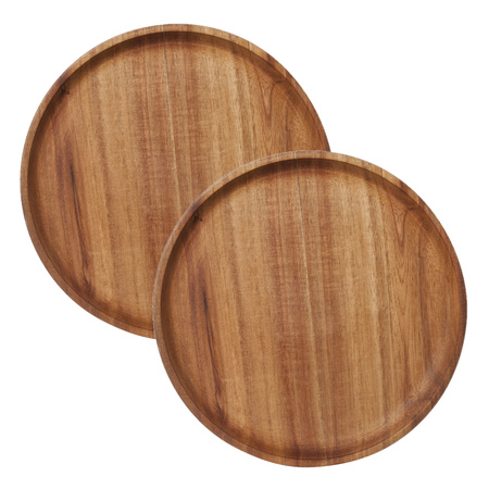 2x stuks kaarsenborden/kaarsenplateaus bruin hout rond D22 cm
