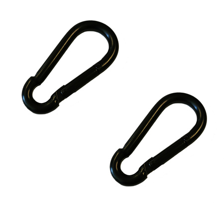 2x stuks karabijnhaak / karabijnhaken zwart gelakt staal 6 cm