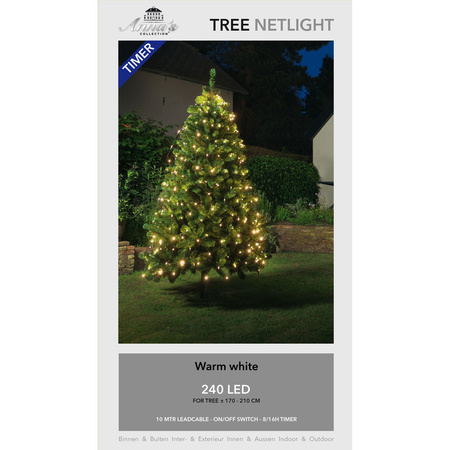 2x stuks kerstboom lichtnetten/netverlichting met timer 240 lampjes warm wit