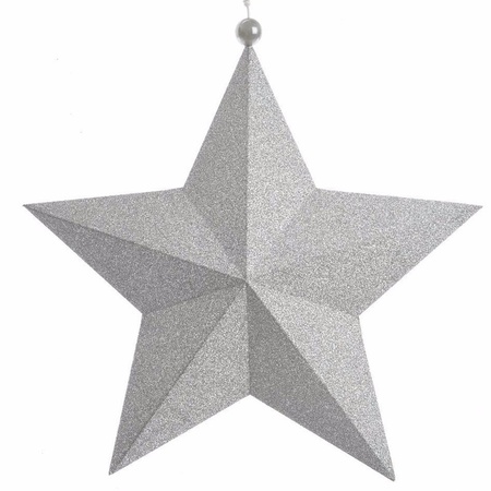 2x stuks kerstversiering hangdecoratie sterren glitter zilver 34 cm