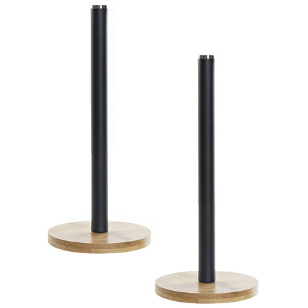 2x stuks keukenrol houders bamboe hout zwart 15 x 34 cm
