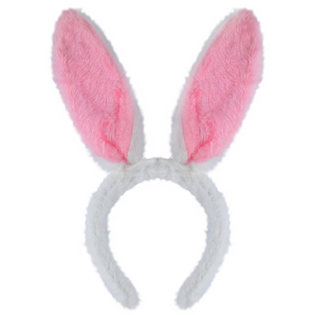 2x stuks konijnen/bunny oren wit met roze voor volwassenen 29 x 23 cm