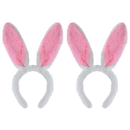 2x stuks konijnen/bunny oren wit met roze voor volwassenen 29 x 23 cm