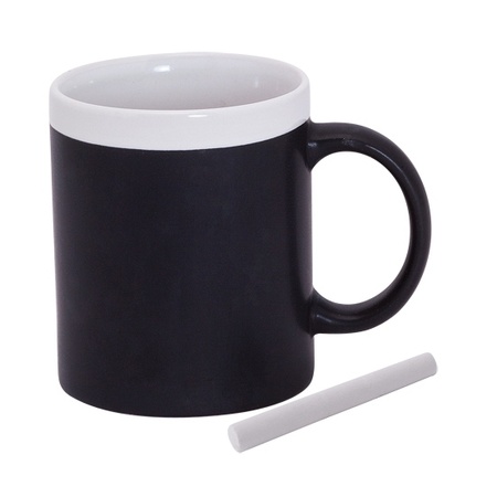 2x stuks Krijt mokken in het wit - beschrijfbare koffie/thee mok